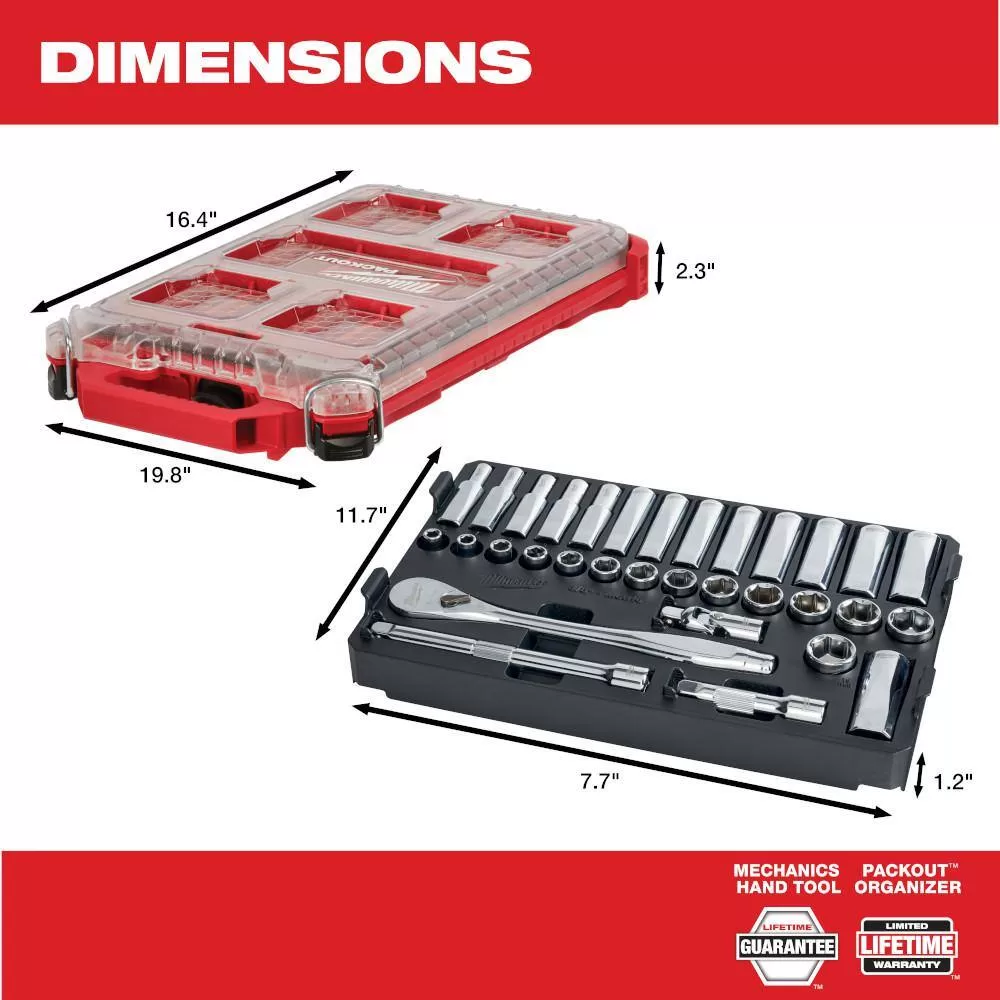 Milwaukee 48-22-9481-48-22-9482 3/8 in. Drive SAE/Metric Ratchet and Socket Mechanics Tool Set with PACKOUT Case (60-Piece)