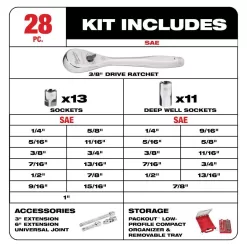 Milwaukee 48-22-9481-48-22-9482 3/8 in. Drive SAE/Metric Ratchet and Socket Mechanics Tool Set with PACKOUT Case (60-Piece)