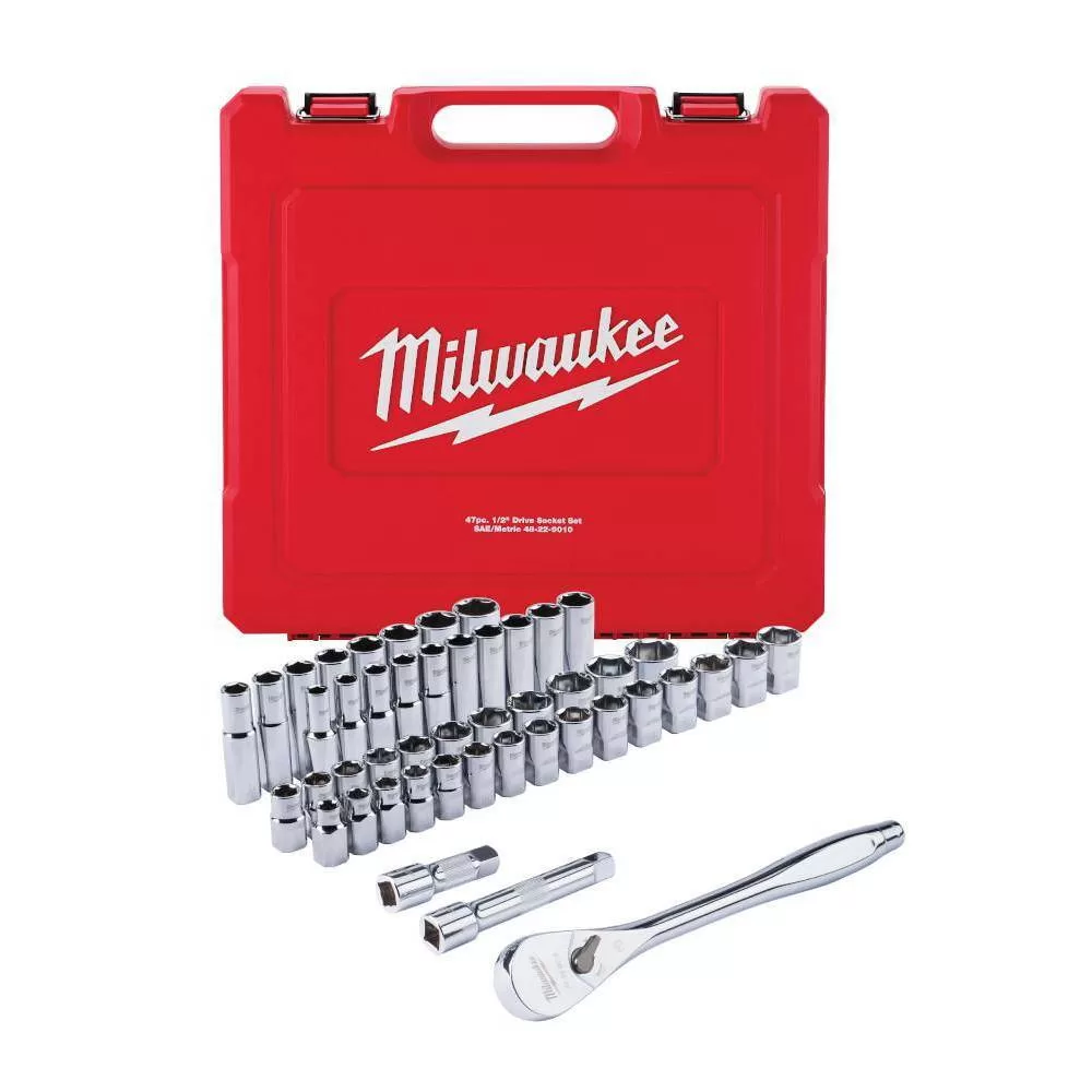 Milwaukee 48-22-9010 1/2 in. Drive SAE/Metric Ratchet and Socket Mechanics Tool Set (47-Piece)