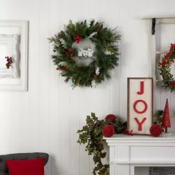 Nearly Natural W1277 24 in. Holiday Winter Owl Family Pinecone Berry Christmas Artificial Wreath