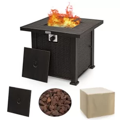 Costway 30 Inch 50000 BTU Square Propane Gas Fire Pit Table with Table Cover