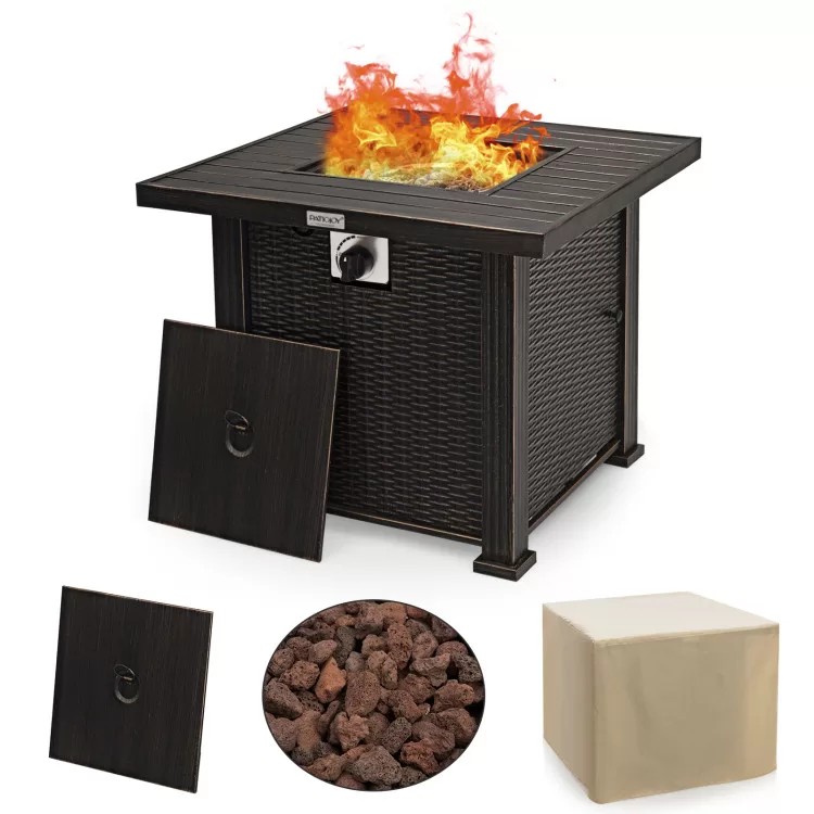 Costway 30 Inch 50000 BTU Square Propane Gas Fire Pit Table with Table Cover