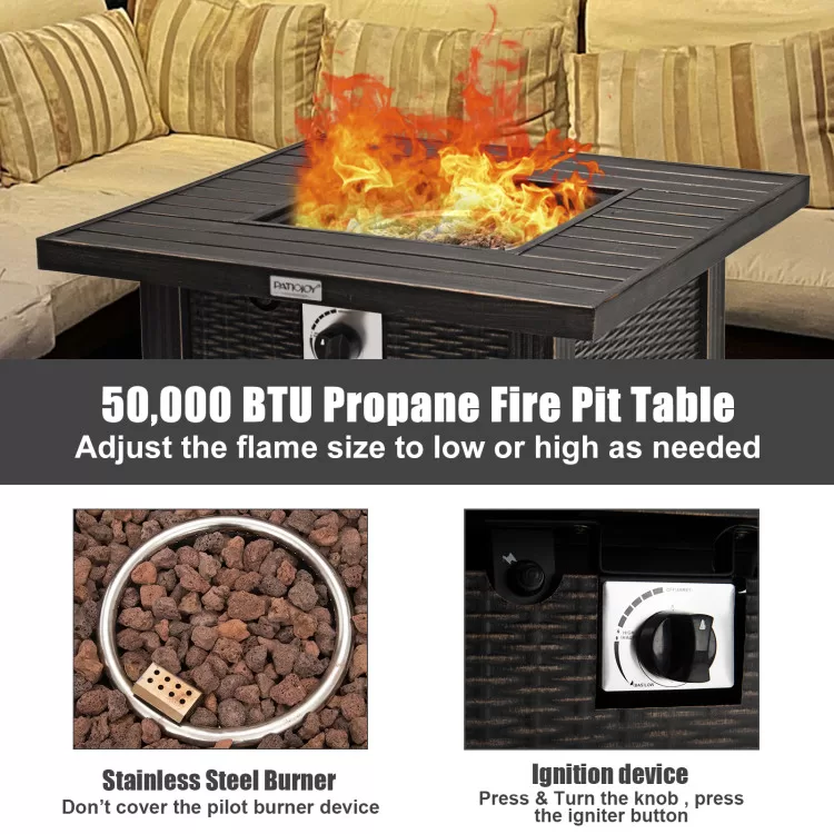 Costway 30 Inch 50000 BTU Square Propane Gas Fire Pit Table with Table Cover