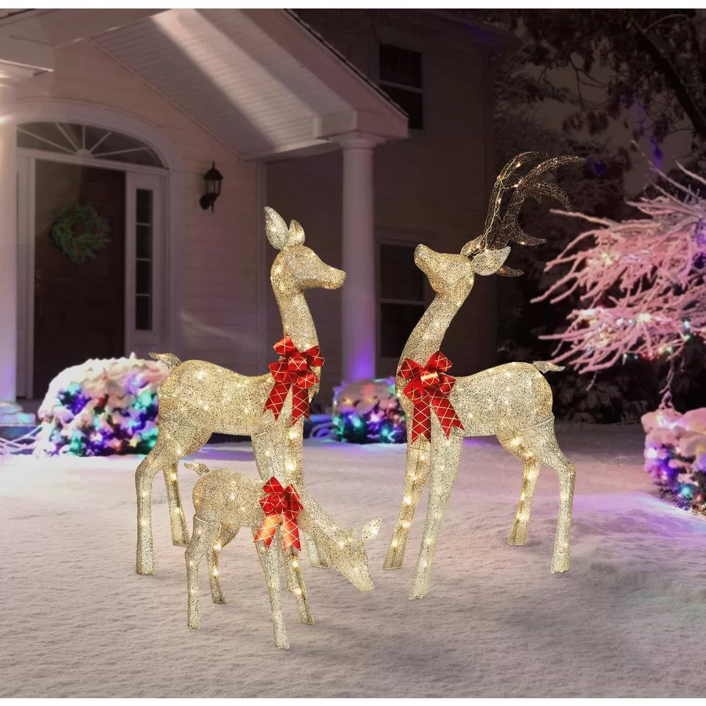 Puleo International 323-YD0418L/3-N Set of 3 Deer Family with Warm White LED Lights