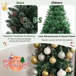 ANGELES HOME 8CK23-CM481 7 ft. Green Unlit Snowy Artificial Pencil Christmas Tree with Pine Cones