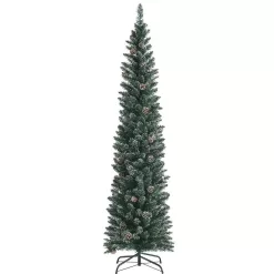 ANGELES HOME 8CK23-CM481 7 ft. Green Unlit Snowy Artificial Pencil Christmas Tree with Pine Cones