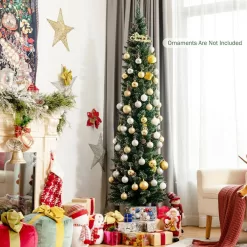 ANGELES HOME 8CK23-CM481 7 ft. Green Unlit Snowy Artificial Pencil Christmas Tree with Pine Cones