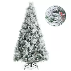 ANGELES HOME 8CK23-CM589 6 ft. Green Snow Flocked Artificial Christmas Tree with Pine Cone and Red Berries