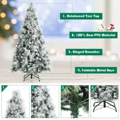 ANGELES HOME 8CK23-CM589 6 ft. Green Snow Flocked Artificial Christmas Tree with Pine Cone and Red Berries
