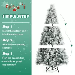 ANGELES HOME 8CK23-CM589 6 ft. Green Snow Flocked Artificial Christmas Tree with Pine Cone and Red Berries