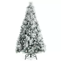 ANGELES HOME 8CK23-CM589 6 ft. Green Snow Flocked Artificial Christmas Tree with Pine Cone and Red Berries