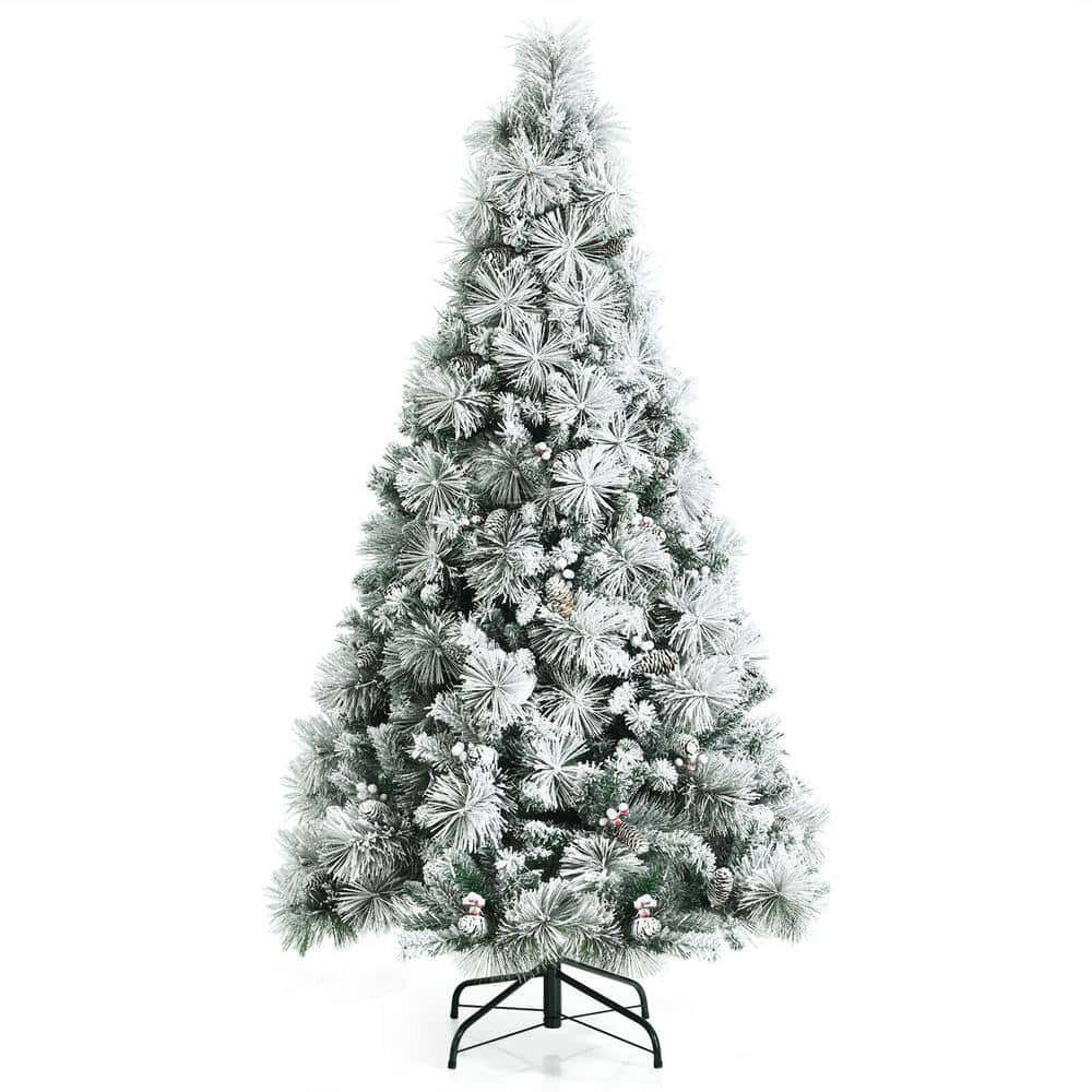 ANGELES HOME 8CK23-CM589 6 ft. Green Snow Flocked Artificial Christmas Tree with Pine Cone and Red Berries