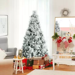 ANGELES HOME 8CK23-CM589 6 ft. Green Snow Flocked Artificial Christmas Tree with Pine Cone and Red Berries