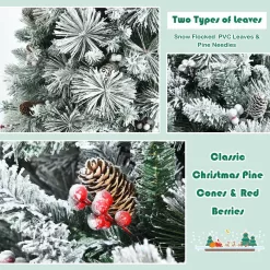 ANGELES HOME 8CK23-CM589 6 ft. Green Snow Flocked Artificial Christmas Tree with Pine Cone and Red Berries