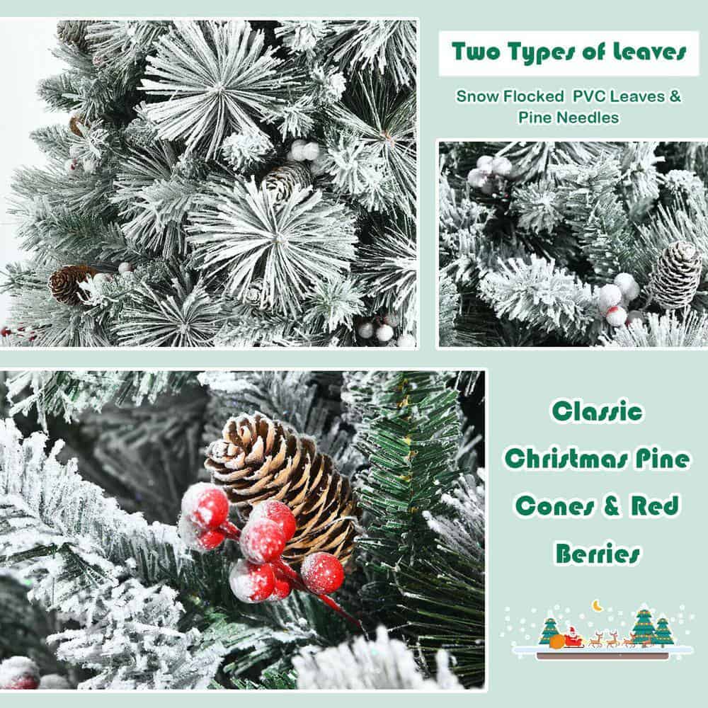 ANGELES HOME 8CK23-CM589 6 ft. Green Snow Flocked Artificial Christmas Tree with Pine Cone and Red Berries