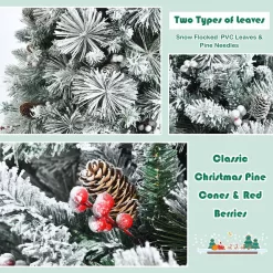 ANGELES HOME 8CK23-CM591 8 ft. Green Snow Flocked Artificial Christmas Tree with Pine Cone and Red Berries