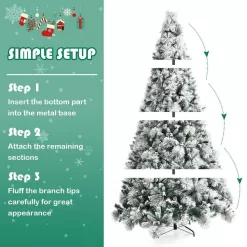 ANGELES HOME 8CK23-CM591 8 ft. Green Snow Flocked Artificial Christmas Tree with Pine Cone and Red Berries