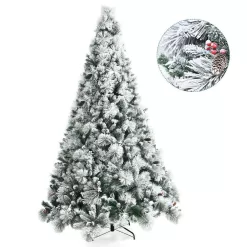 ANGELES HOME 8CK23-CM591 8 ft. Green Snow Flocked Artificial Christmas Tree with Pine Cone and Red Berries