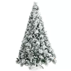 ANGELES HOME 8CK23-CM591 8 ft. Green Snow Flocked Artificial Christmas Tree with Pine Cone and Red Berries