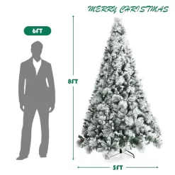 ANGELES HOME 8CK23-CM591 8 ft. Green Snow Flocked Artificial Christmas Tree with Pine Cone and Red Berries