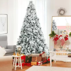 ANGELES HOME 8CK23-CM591 8 ft. Green Snow Flocked Artificial Christmas Tree with Pine Cone and Red Berries