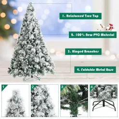 ANGELES HOME 8CK23-CM591 8 ft. Green Snow Flocked Artificial Christmas Tree with Pine Cone and Red Berries