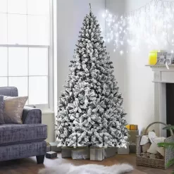 ANGELES HOME M22-8CM69 9 ft. White Unlit Flocked PVC Artificial Christmas Tree with Metal Stand