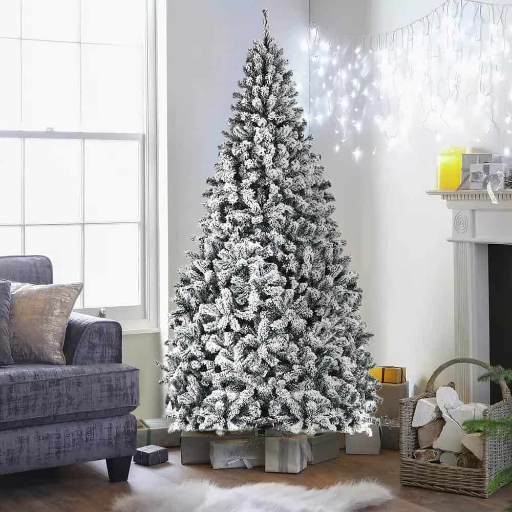 ANGELES HOME M22-8CM69 9 ft. White Unlit Flocked PVC Artificial Christmas Tree with Metal Stand