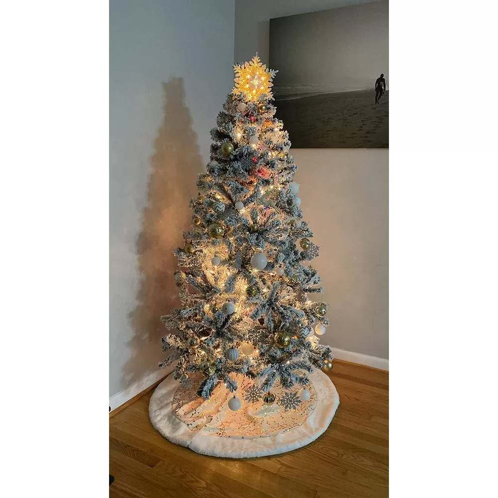 ANGELES HOME M22-8CM69 9 ft. White Unlit Flocked PVC Artificial Christmas Tree with Metal Stand