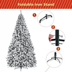 ANGELES HOME M22-8CM69 9 ft. White Unlit Flocked PVC Artificial Christmas Tree with Metal Stand