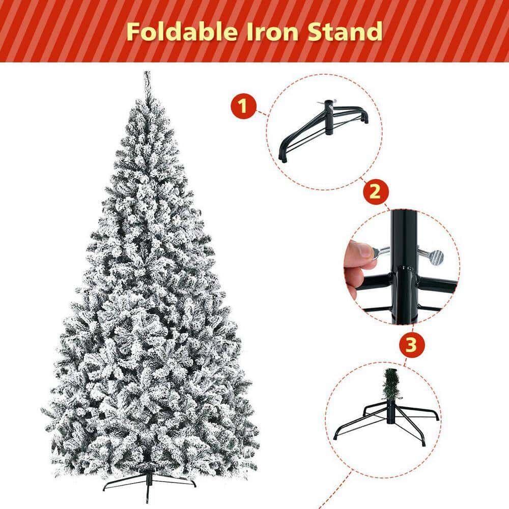 ANGELES HOME M22-8CM69 9 ft. White Unlit Flocked PVC Artificial Christmas Tree with Metal Stand