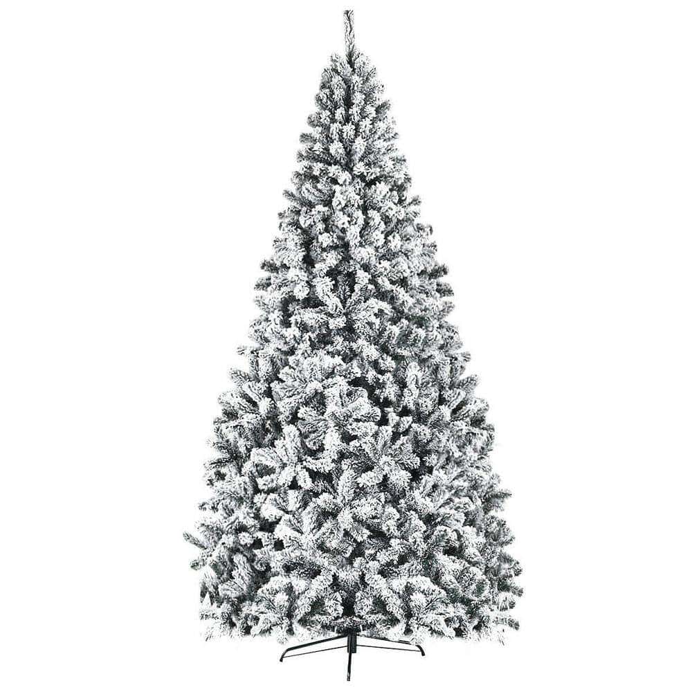 ANGELES HOME M22-8CM69 9 ft. White Unlit Flocked PVC Artificial Christmas Tree with Metal Stand