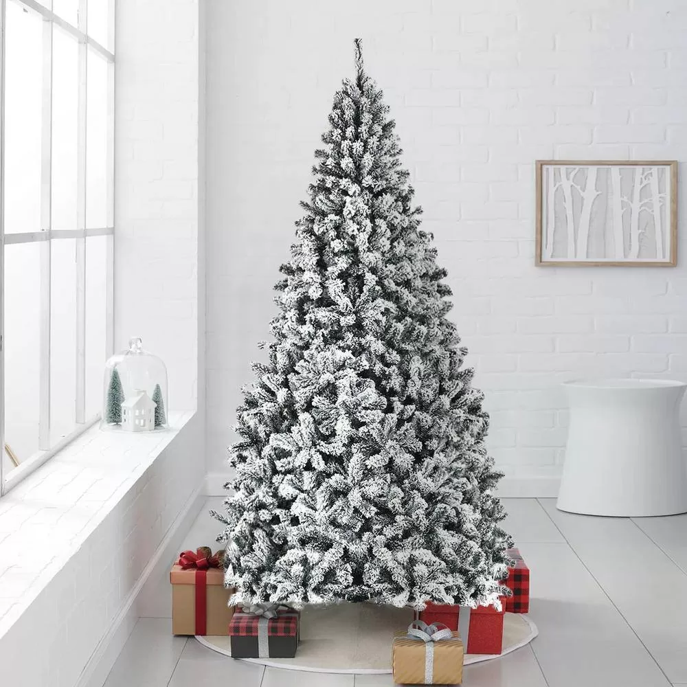 ANGELES HOME M22-8CM69 9 ft. White Unlit Flocked PVC Artificial Christmas Tree with Metal Stand