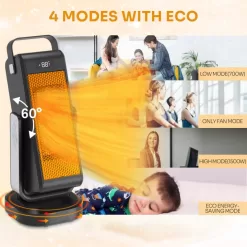 Graefsty 360-Degree Swivel Space Heater Indoor, 3D Oscillating Portable Room Heater with Thermostat