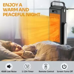 Graefsty 360-Degree Swivel Space Heater Indoor, 3D Oscillating Portable Room Heater with Thermostat