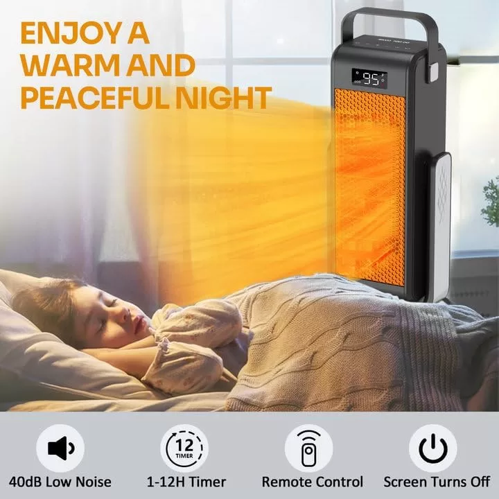 Graefsty 360-Degree Swivel Space Heater Indoor, 3D Oscillating Portable Room Heater with Thermostat