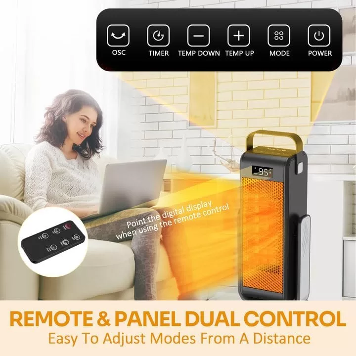 Graefsty 360-Degree Swivel Space Heater Indoor, 3D Oscillating Portable Room Heater with Thermostat