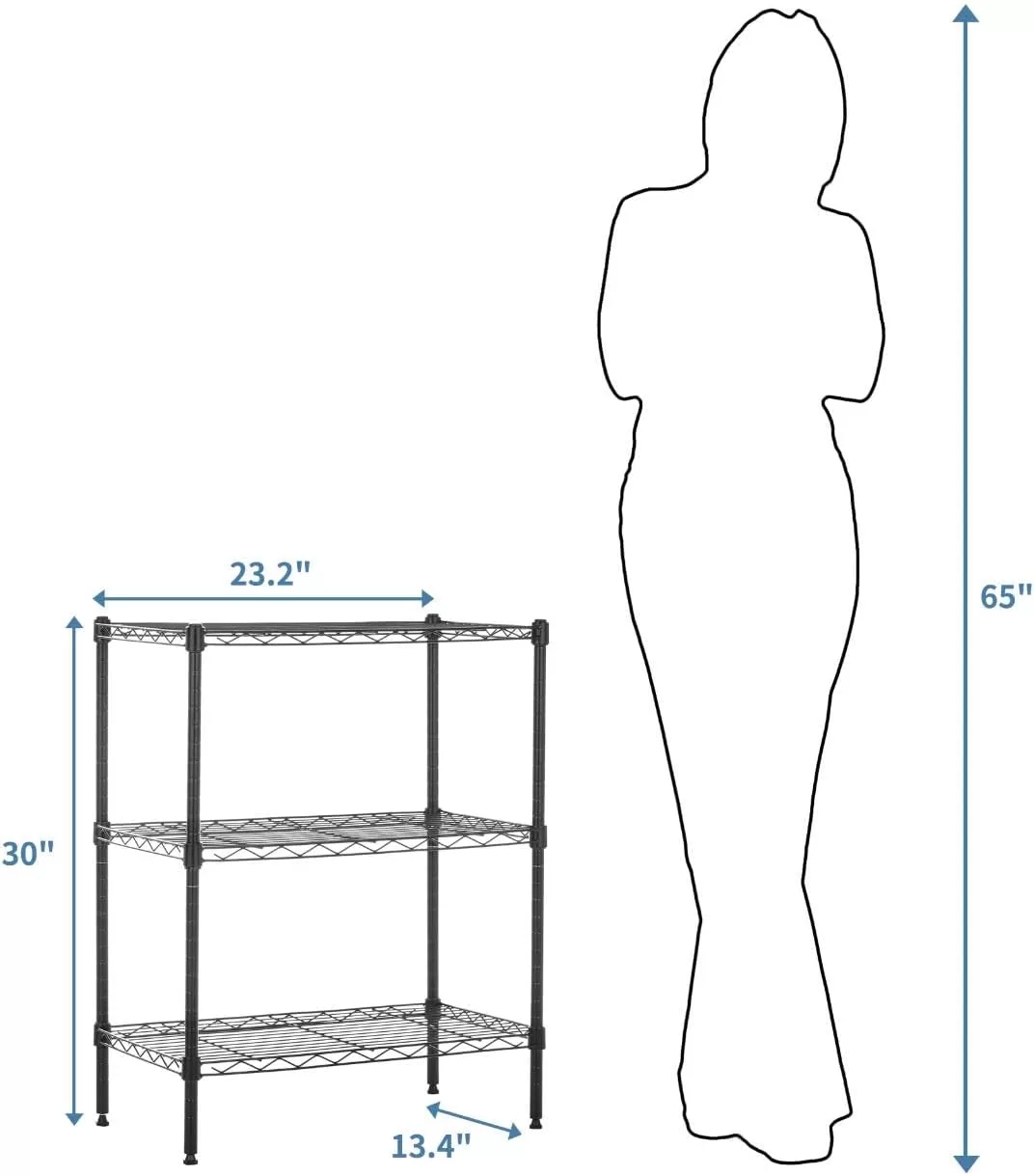 Amazon Basics 3-Shelf Narrow Adjustable, Heavy Duty Storage Shelving Unit , Black, 23.2"L x 13.4"W x 30"H