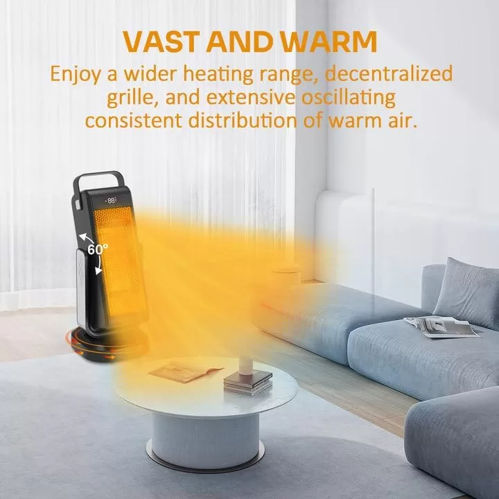 Graefsty 360-Degree Swivel Space Heater Indoor, 3D Oscillating Portable Room Heater with Thermostat