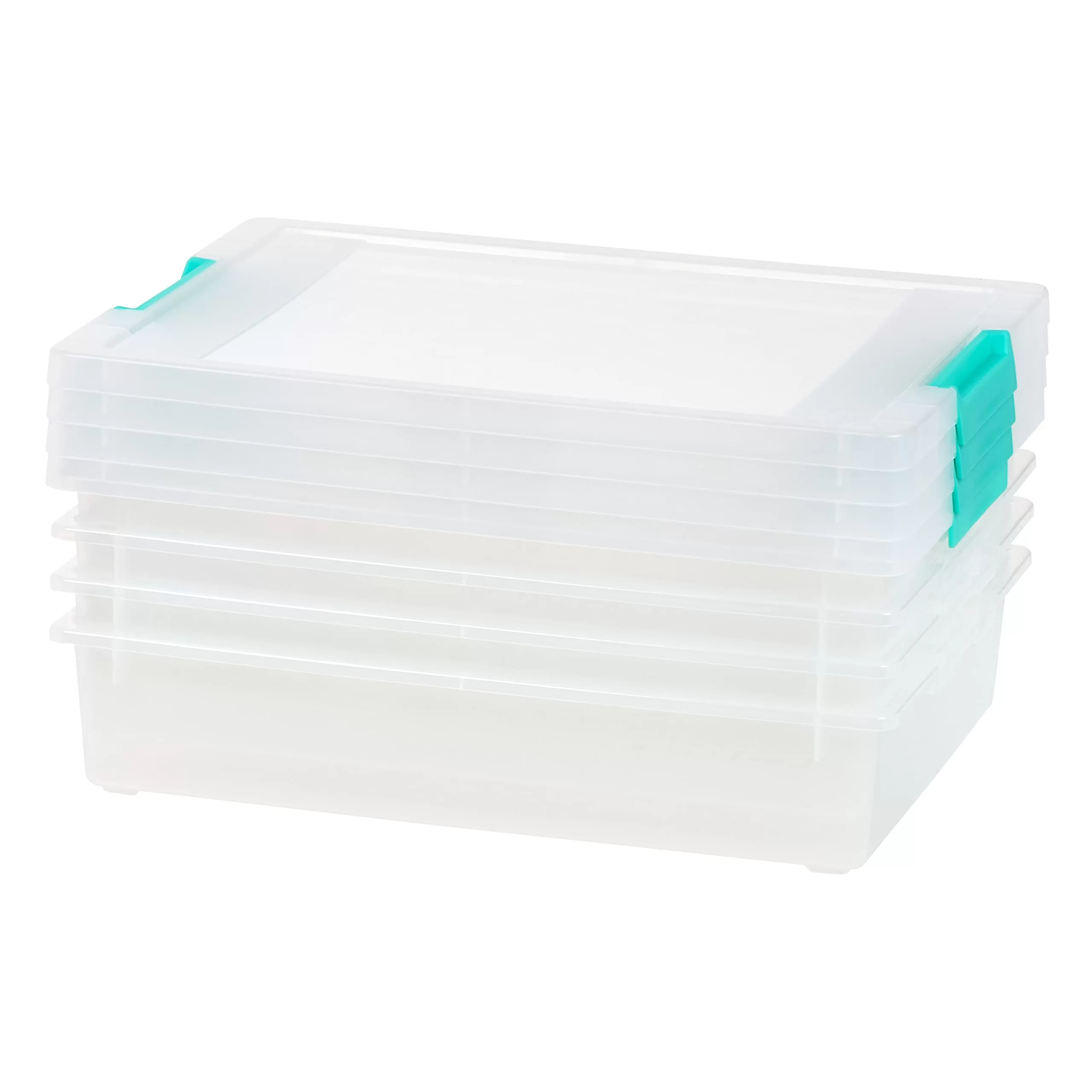 IRIS USA 6 Quart Large Clip Box, 4 Pack, Clear Plastic Storage Container Bins with Latching Lids