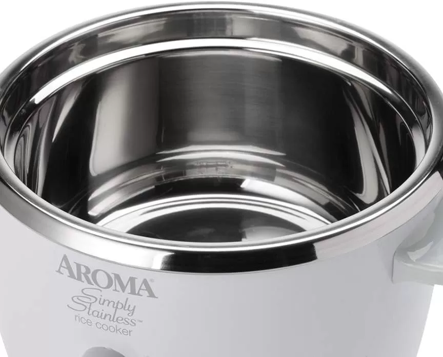 Aroma Housewares Select Stainless Rice Cooker & Warmer with Uncoated Inner Pot, 6-Cup(cooked) / 1.4Qt, ARC-753SG, White
