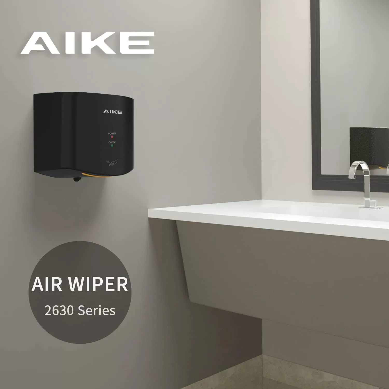 AIKE Air Wiper Compact Hand Dryer 110V 1400W Black (with 2 Pin Plug) Model AK2630