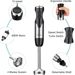 Keylitos 5 in1 Immersion Hand Blender, Powerful 12 Speed Handheld Stick Blender