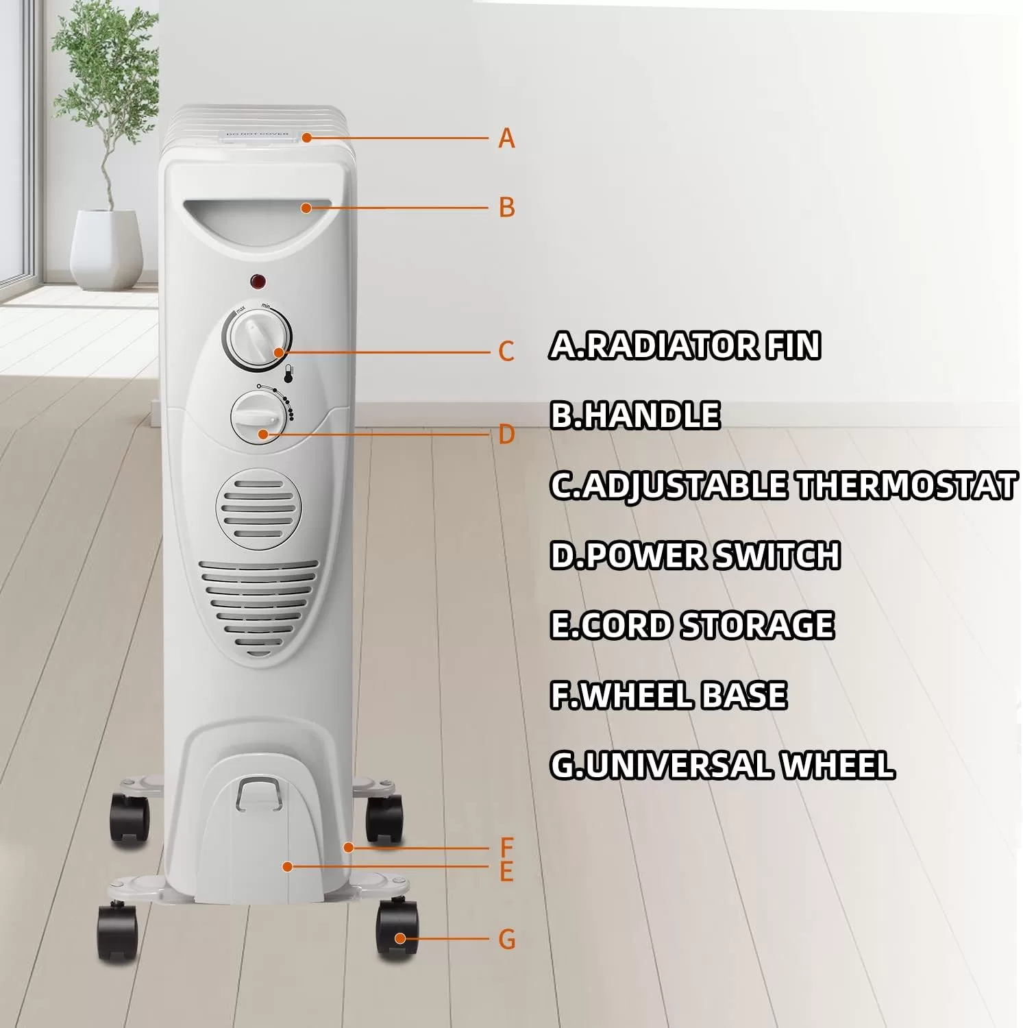 R.W.FLAME Oil Filled Radiator Heater, 3 Heat Settings, Adjustable Thermostat, Portable Space heater