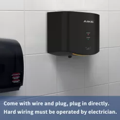 AIKE Air Wiper Compact Hand Dryer 110V 1400W Black (with 2 Pin Plug) Model AK2630