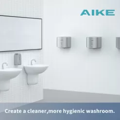 AIKE Air Wiper Compact Hand Dryer 110V 1400W Silver (with 2 Pin Plug) Model AK2630-K