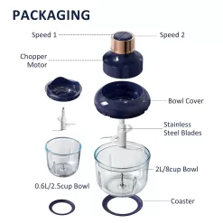 Bear Food Processor, Electric Food Chopper with 2 Glass Bowls (8 Cup+2.5 Cup)