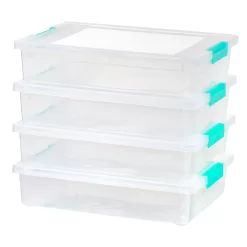IRIS USA 6 Quart Large Clip Box, 4 Pack, Clear Plastic Storage Container Bins with Latching Lids