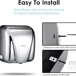 PLUSSEN Automatic Commercial Hand Dryers for Bathrooms Commercial 1800W Heavy Duty Stainless Steel