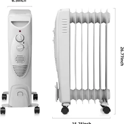 R.W.FLAME Oil Filled Radiator Heater, 3 Heat Settings, Adjustable Thermostat, Portable Space heater